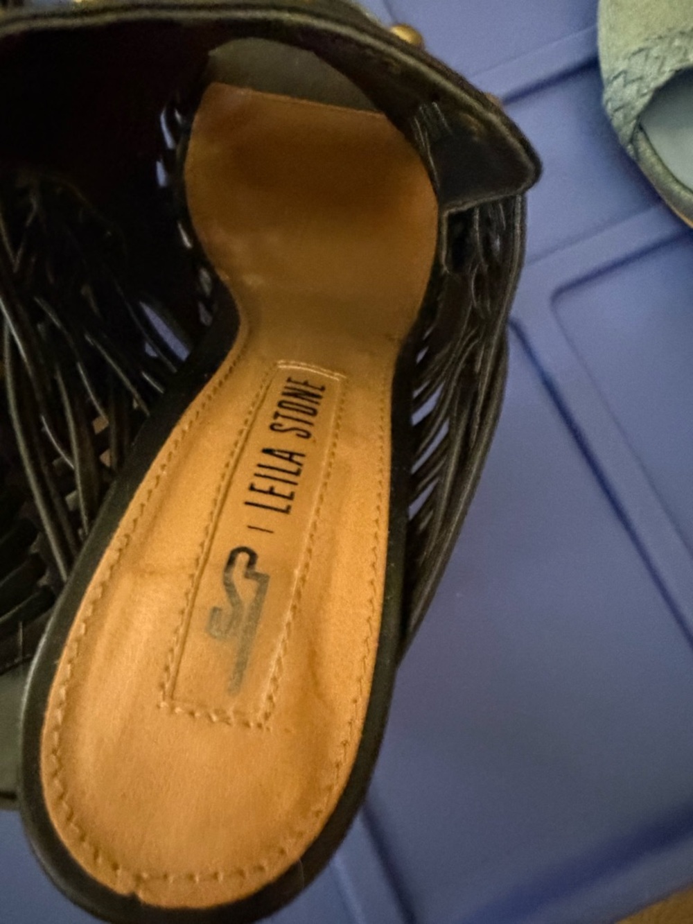 Leila Stone Black Woven Slide Mule with Tan Insole